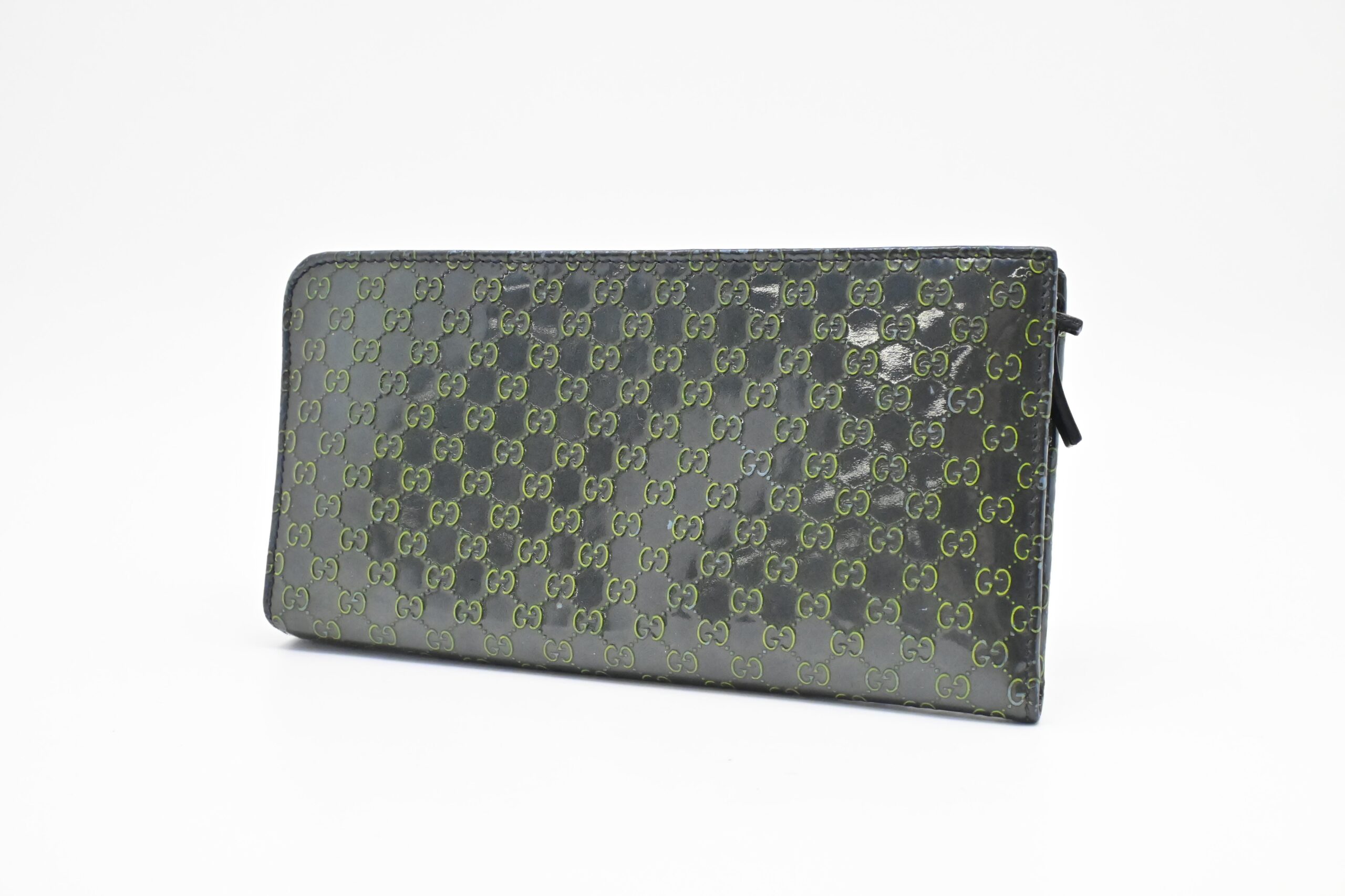 Gucci Zippy Long Wallet in Blue-Green Guccissima Patent Leather