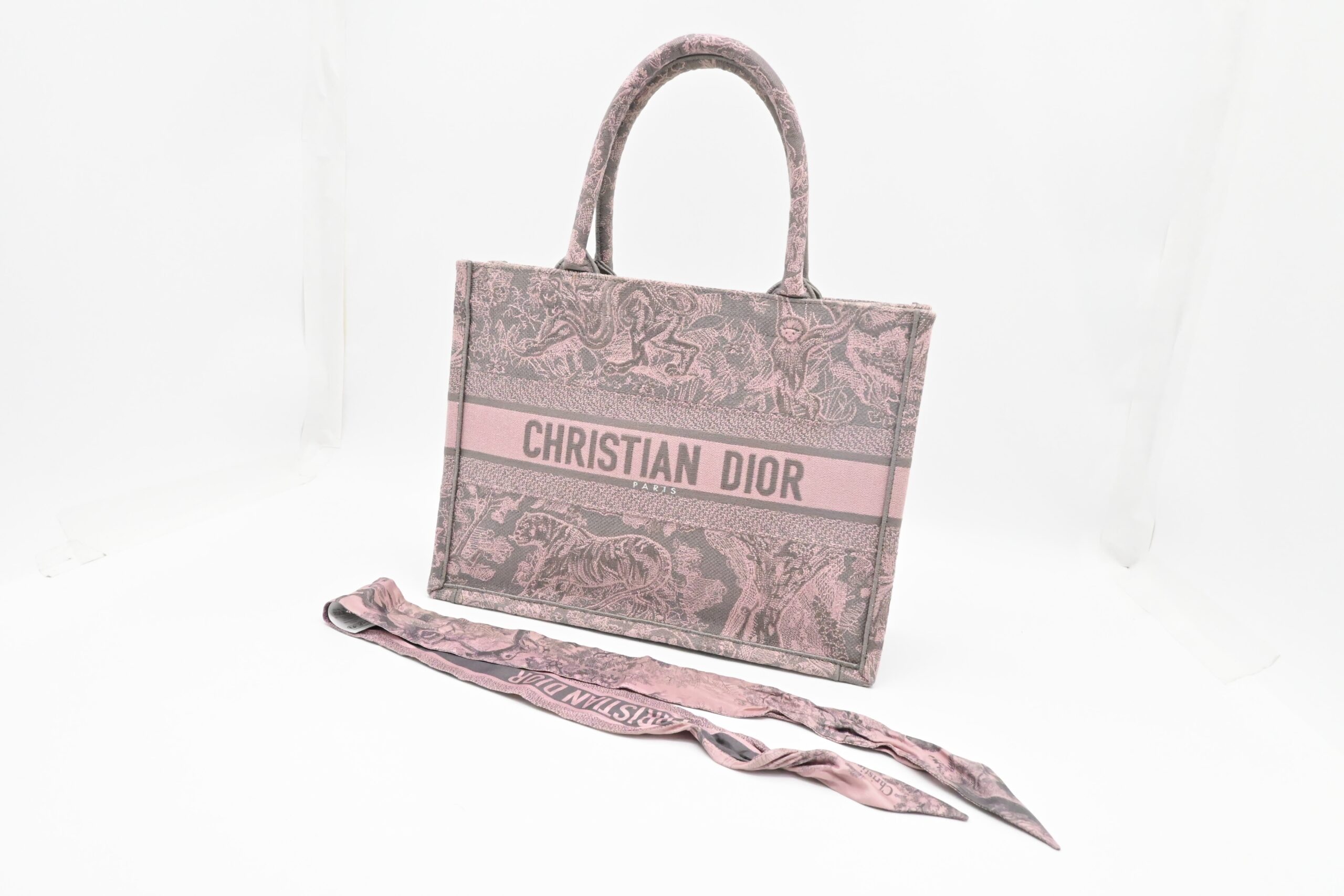 Dior Medium Book Tote in Pink Toile de Jouy Sauvage Embroidery