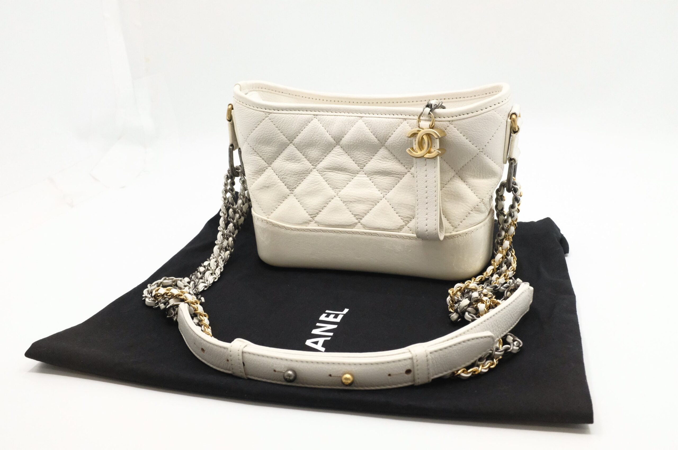 Chanel Small Gabrielle Hobo Bag in White Leather