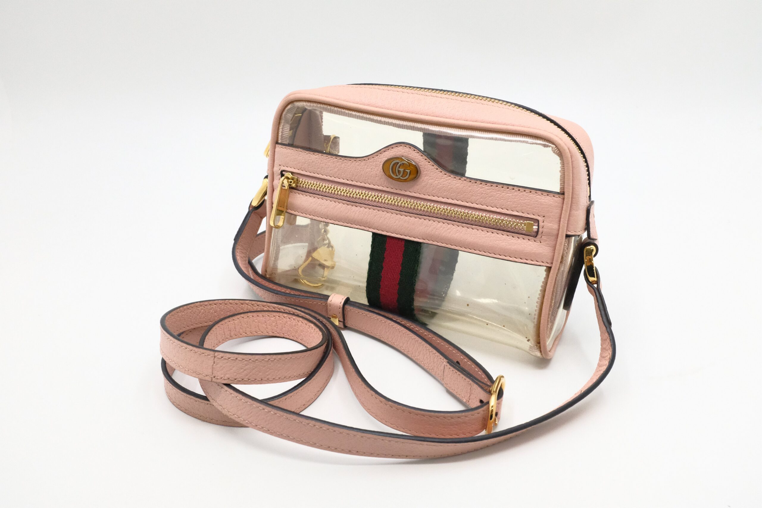 Gucci Ophidia Crossbody in Clear Vinyl & Pink Leather
